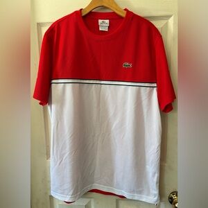 Lacoste Red and White Colorblock Short Sleeve Crew Tee